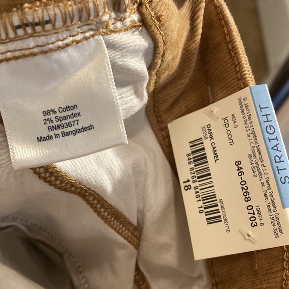 St. John’s Bay Straight Leg Corduroy Mid Rise Pant. Size 18. Color - Dark Camel - Picture 11 of 11